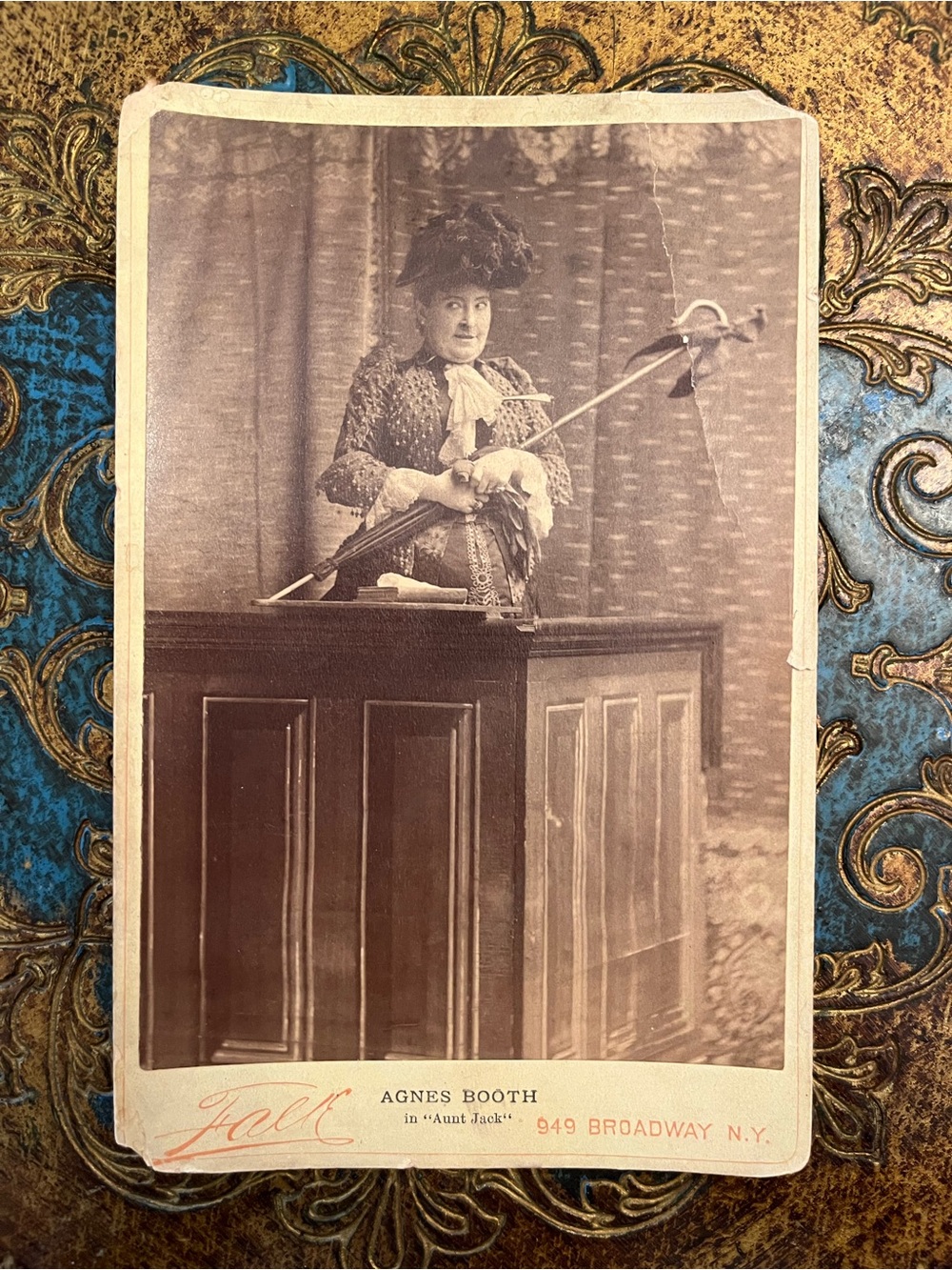 Actress Agnes Booth in Aunt Jack antique cabinet photo card by Benjamin Falk NY